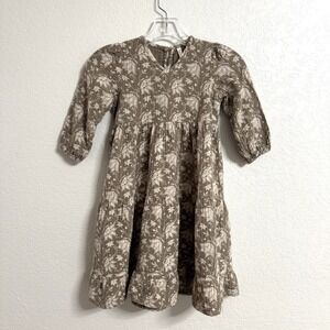 Rylee + Cru Dress Girls 4 5 Brown‎ Floral Long Sleeve Boho Tiered Kids